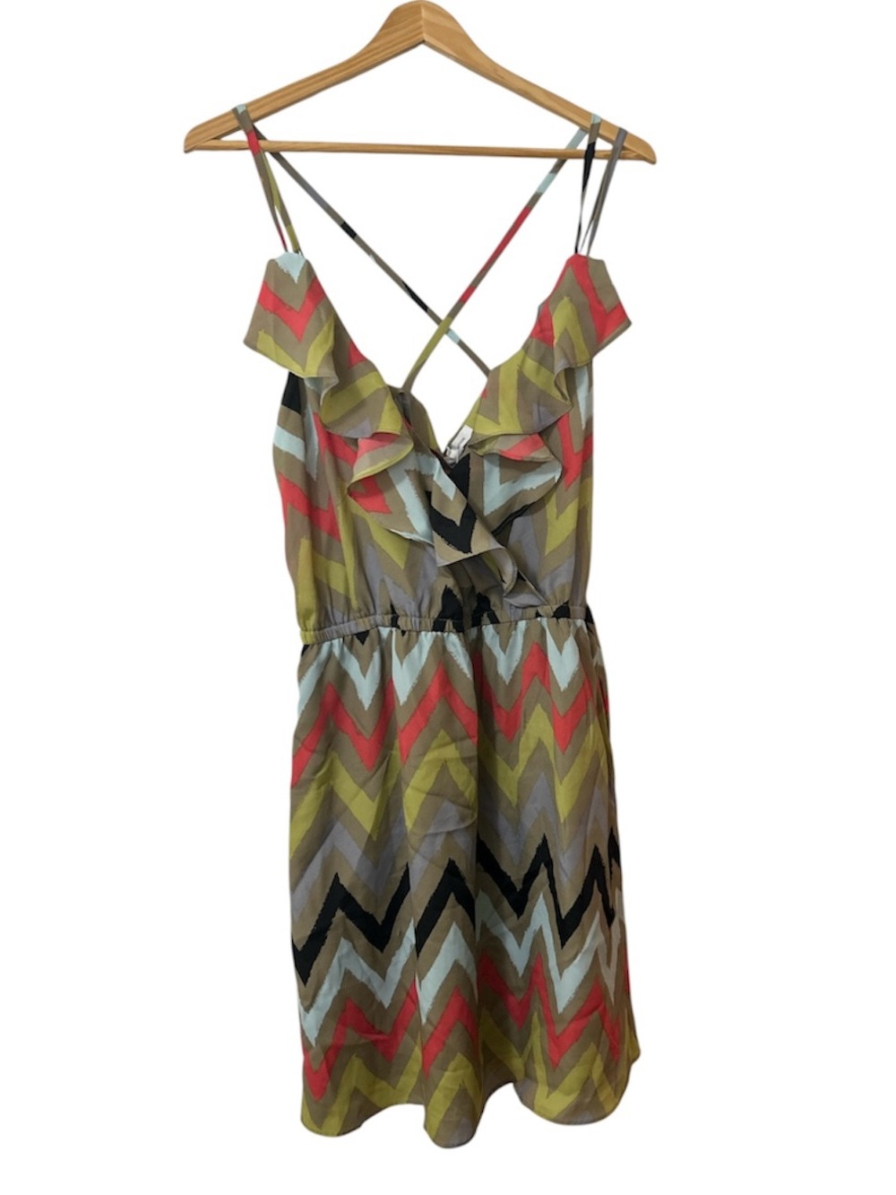 BCBGeneration Multicolor Chevron Ruffle Strap Dress
